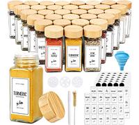 Yibaodan GJBL-36 Lot de 36 pots à épices avec couvercles en bambou 113,4 g, bouteilles d'assaisonnement et 120 étiquettes pour étagère, armoire, tiroir, transparent