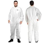 YIBER Hazmat Suit Combinaison jetable | Combinaison de peintre intégrale robuste en 7 tailles pour homme et femme sans capuche - Respirant et résistant à l'eau, M, Blanc, 3