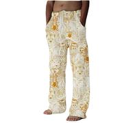 YIBIMOTTO Pantalon décontracté ample pour homme avec cordon de serrage et taille élastique - Pantalon de yoga fantaisie pour l'été, la plage - Pantalon cargo, Animal - Jaune clair, Taille M