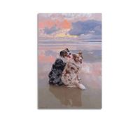 YIBIN Poster d'animaux Chien sur la plage - Peinture décorative sur toile - Impression d'art moderne pour chambre à coucher - 20 x 30 cm
