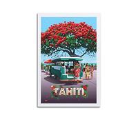 YIBIN Poster de voyage vintage de Tahiti - Peinture décorative sur toile - Affiches murales et image d'art moderne pour chambre à coucher - 30 x 45 cm