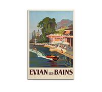 YIBIN Poster vintage de voyage français à Evian Les Bains - Peinture décorative sur toile - Impression d'art moderne pour chambre à coucher - 50 x 75 cm
