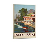 YIBIN Poster vintage de voyage français vers Evian Les Bains - Peinture décorative sur toile - Impression d'art moderne pour chambre à coucher - 60 x 90 cm
