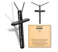 YIBONIKA Collier en forme de croix pour homme et garçon - En acier inoxydable - Avec gravure vers biblique - Cadeau religieux chrétien pour garçon, anniversaire, communion, confirmation, baptême et