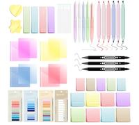 YIBONIKA Kit 2900 Feuilles de Notes Adhésives Pastel + 24 Stylos (6 Surligneurs Pastel, 5 Gel avec 10 Recharges, 3 Marqueurs Huile) - D'annotation pour Organisation Scolaire/Bureau