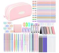 YIBONIKA Lot de 85 fournitures scolaires esthétiques avec trousse, 12 surligneurs pastel, 3 stylos effaçables, 11 stylos gel, 6 porte-mines, ensemble de papeterie pour adolescentes et filles School