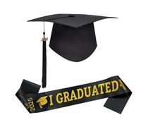 YIBOZI Ruban, commémoratif 2025 Ensemble de remise de diplôme réglable chapeau de célibataire avec écharpe et médaillons pour cérémonie universitaire photo