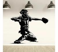 YIBUHANG Autocollant mural en vinyle, receveur de Baseball, autocollant d'athlète pour garçon, salle de jeux, salle de Fitness, décalcomanie d'art