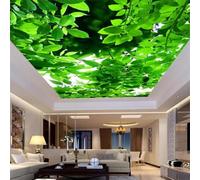 YIBUHANG Papier peint auto-adhésif en pvc 3d pour plafond, papier peint avec plantes à feuilles vertes fraîches, autocollant d'art mural pour plafond de chambre à coucher