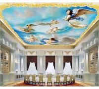 YIBUHANG Papier peint auto-adhésif en pvc 3d pour plafond, papier peint classique avec personnage d'ange, peinture à l'huile, autocollant d'art mural pour plafond de chambre à coucher