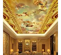 YIBUHANG Papier peint auto-adhésif en pvc 3d pour plafond, papier peint rétro avec personnage d'ange, peinture à l'huile, autocollant d'art mural pour plafond de chambre à coucher
