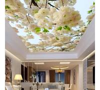 YIBUHANG Papier peint auto-adhésif en pvc pour plafond, papier peint 3d pour salon, esthétique tridimensionnelle, fleur de cerisier, autocollant d'art mural pour plafond de chambre à coucher