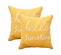 YIcabinet Lot de 2 Housses de Coussin décoratives carrées Douces et Unies Motif Hello Sunshine Jaune 45,7 x 45,7 cm