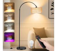 YICAIZI Lampadaire LED sur Pied Salon - 9W 900LM Lampe sur Pied Arc avec Télécommande & E27 Ampoule, Lampe Liseuse Réglables pour Salon, Bureau, Chambre, Noir