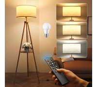 YICAIZI Lampadaire Trépied LED sur Pied Salon avec Étagères de Rangement - 12W Lampe sur Pied Bois avec Télécommande & E27 Ampoule, Lampe Liseuse Réglables pour Salon, Bureau, Chambre (Noyer)