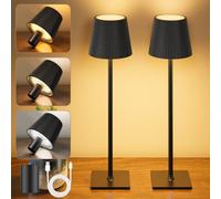YICAIZI Lampe de Table Sans Fil, 2 Pièces Lampes de Table LED Tactile avec USB-C et Bouchon de Bouteille, Lampe de Table Batterie Rechargeable pour Restaurant, Chambre, Camping, L'extérieur, Noir