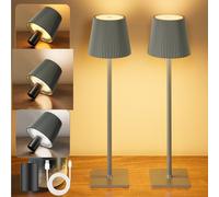 YICAIZI Lampe de Table Sans Fil, 2 Pièces Lampes de Table LED Tactile avec USB-C et Bouchon de Bouteille, Lampe de Table Batterie Rechargeable pour Restaurant, Chambre, Camping, L'extérieur, Gris