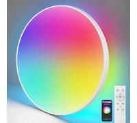 YICALE Plafonnier LED Chambre RGB Lumiere Plafond 24W IP44 3000K-6500K Dimmable Plafonnier LED Couleur avec Telecommande, Bluetooth, App Contrôle pour Salle de Bain, Cuisine, Salon, Ø32CM