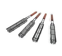 Yicare Lot de 4 paniers de barbecue antiadhésifs pour kebab, brochettes carrées en maille avec poignée en bois pour rôtir, viande, légumes, saucisses