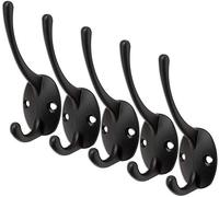Yicare Lot De 5 Crochets Muraux Crochet Mural Style Vintage Gros Patère Murale avec 10 Vis pour Porte-Manteau Salle De Bain Cuisine (Noir)