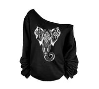 YICHUN Femme Tops T-Shirts Tee-Shirt Epaule Nu Léger Sweat-Shirts Sweaters Pulls Blouse Pull-Overs Jumpers (Eléphant Noir 4#)