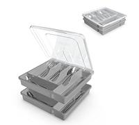 YICOCHI Grand plateau d'argenterie à 2 couches avec couvercle, organiseur d'ustensiles empilable pour comptoir, plateau amovible pour organisateur de couverts, gris