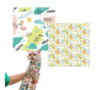 Yicoovey Lot de 2 serviettes de toilettage auto-adhésives pour chat - 55 x 55 cm - Aide à l'emmaillotage résistantes aux rayures avec motifs naturels (girafe, lion et dauphin vert naturel)