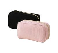 Yicoovey Lot de 2 Trousses de Maquillage en Velours Côtelé - Petite Trousse Cosmétique de Voyage - Poche Zippée pour Femme - Pour Sac à Main, Rose et Noir