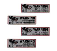 Yicoovey Lot de 4 panneaux de surveillance en acier inoxydable (11,9 x 4 cm) - Plaques d'avertissement anti-vandalisme pour maisons/entreprises, étiquettes durables « surveillance vidéo » pour la