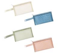 Yicoovey Lot de 4 trousses transparentes, 22x12 cm, maille, poignée 11 cm, fournitures scolaires (bleu marine, vert armée, rouge brique, beige), multicolore