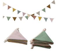 Yicoovey Morandi Lot de 2 guirlandes de fanions (236 cm) - Décoration en coton écologique pour bébé/chambre d'enfant, arc-en-ciel pastel et gris vert, guirlande décorative pour arrière-plans photo et