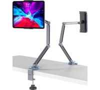 YICOSUN Support de tablette avec super adhérence, support pliable réglable et pince rotative en aluminium robuste à 360° pour iPad, téléphone, moniteur, Kindle, universel pour