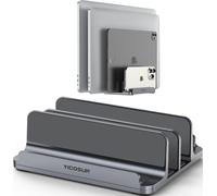 YICOSUN Support vertical à 4 fentes en aluminium pour ordinateur portable de bureau - Station d'accueil réglable pour MacBook, Surface, Samsung, HP, Dell jusqu'à 17,3" - Design compact et protecteur