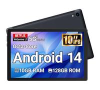 Yicty Tablet 10 inch Android Tablet Octa Core 10 GB RAM 128 GB ROM 1280 * 800 HD IPS Touchscreen Dual Kamera WiFi 6 BT 5.3 5000 mAh Akku 2025 (Noir)