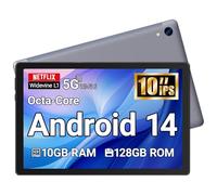 Yicty Tablet 10 inch Android Tablet Octa Core 10 GB RAM 128 GB ROM 1280 * 800 HD IPS Touchscreen Dual Kamera WiFi 6 BT 5.3 5000 mAh Akku 2025 (Gris)