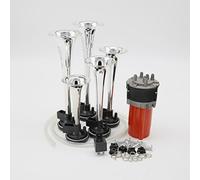 YIDA Klaxon de camion Air Horn 150db Car Horn klaxon de musical 5 trompettes voiture de musique klaxons d'air avec rouge compresseur klaxon automatique pour tous 12V camions trains bateaux cars