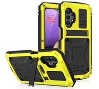 Yidai-Silu Coque Galaxy A32 5G Étanche【Robuste d'aluminium, IP54 Qualité Militaire】 2m Antichoc métal Case 360° PRougeectio Etui avec d'écran intégré pour Samsung Galaxy A32 5G 6,5" -Jaune