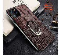Yidai-Silu Coque Galaxy Note 10 Lite 【Texture de Crocodile, 360° Voiture Magnétique, Support d'anneau】 Housse en Cuir Véritable Couverture Étui pour Samsung Galaxy Note 10 Lite 6,7" - Brun foncé
