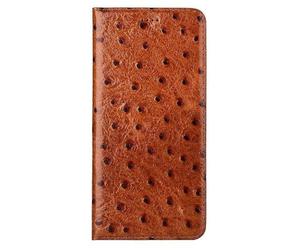 Yidai-Silu Kompatibel für Xiaomi 11 Luxus Echtleder Hülle + Straußenmuster Kartenfach Standfunktion Magnetverschluss Stoßfestes Case Handyhülle Schutzhülle Etui Klapphülle - Kaffee