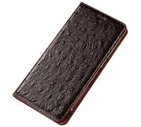 Yidai-Silu Kompatibel für Xiaomi 12 / 12X / 12S Luxus Echtleder Hülle + Straußenmuster Kartenfach Standfunktion Magnetverschluss Stoßfestes Case Handyhülle Schutzhülle Etui Klapphülle - Dunkelbraun