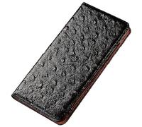 Yidai-Silu Kompatibel für Xiaomi 12 / 12X / 12S Luxus Echtleder Hülle + Straußenmuster Kartenfach Standfunktion Magnetverschluss Stoßfestes Case Handyhülle Schutzhülle Etui Klapphülle - Schwarz