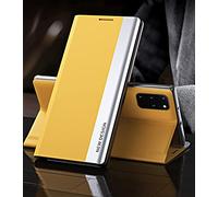 Yidai-Silu Smart View Galaxy Note 20 Ultra 【Clear Afficher Fenêtre, Fonction réveil-Veille】 Prime Étui Housse à Cuir PU Rabat avec Support Pliable pour Samsung Galaxy Note 20 Ultra 6,9" - Jaune