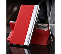 Yidai-Silu Smart View Galaxy S21 【Clear Afficher Fenêtre, Fonction réveil-Veille】 Prime Étui Housse à Cuir PU Rabat avec Support Pliable pour Samsung Galaxy S21 6,2" - Rouge