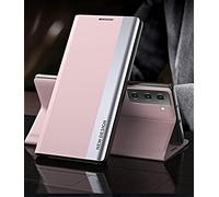 Yidai-Silu Smart View Galaxy S21 Plus 【Clear Afficher Fenêtre, Fonction réveil-Veille】 Prime Étui Housse à Cuir PU Rabat avec Support Pliable pour Samsung Galaxy S21+ Plus 6,7" - Rose