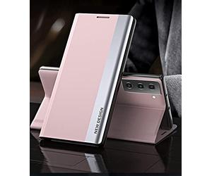 Yidai-Silu Smart View Galaxy S21 Plus 【Clear Afficher Fenêtre, Fonction réveil-Veille】 Prime Étui Housse à Cuir PU Rabat avec Support Pliable pour Samsung Galaxy S21+ Plus 6,7" - Rose