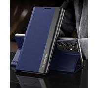 Yidai-Silu Smart View Galaxy S23 Ultra 【Clear Afficher Fenêtre, Fonction réveil-Veille】 Prime Étui Housse à Cuir PU Rabat avec Support Pliable pour Samsung Galaxy S23 Ultra 6,8" - Bleu