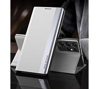 Yidai-Silu Smart View Galaxy S23 Ultra 【Clear Afficher Fenêtre, Fonction réveil-Veille】 Prime Étui Housse à Cuir PU Rabat avec Support Pliable pour Samsung Galaxy S23 Ultra 6,8" - Blanc