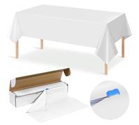 YIDAKO Rouleau de nappe blanche jetable rectangulaire en plastique avec cutter coulissant pour anniversaire, mariage, fête prénatale, décorations de fête