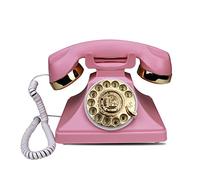 YIDAX Téléphone Filaire Rétro, Téléphone Fixe À Cadran Rotatif Vintage, avec Fonction De Recomposition Et Téléphones Mains Libres À L'ancienne pour La Maison,Rose