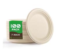 Yidaxing 100 Pcs Assiettes Jetables, Assiettes Rondes en Canne à Sucre Biodégradables, Vaisselle en Carton Écologique pour Fête Anniversaires Camping Pique-Niques Barbecues (17.8cm, Couleur du Bois)